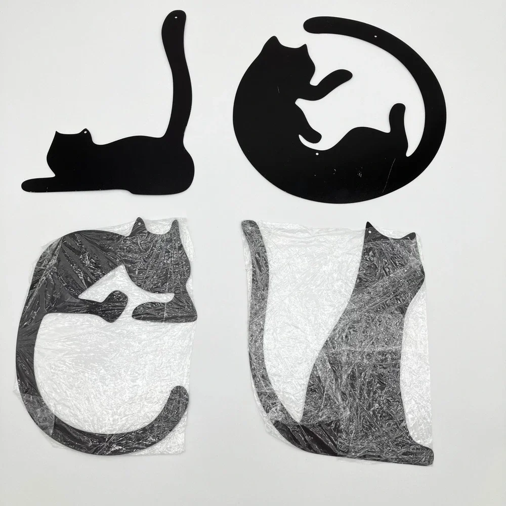 Wall Art Decor Metal Cat Silhouettes 4pc Set Black Minimalist Modern